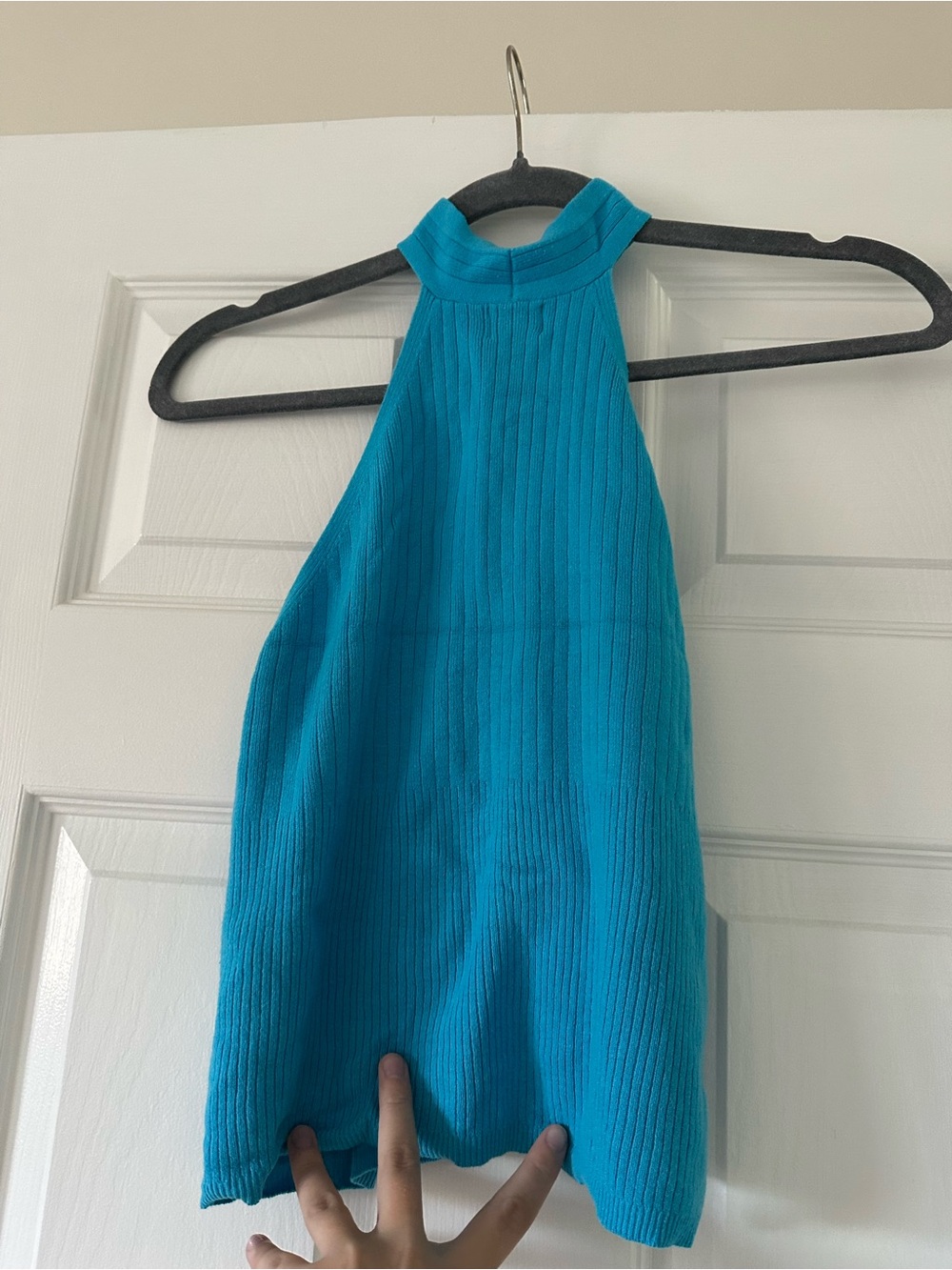 Teal Halter Ribbed Tank Top - Picture 4 of 4
